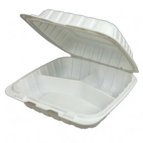 Compostable Hinged Container, 9x9 with 3 Compartments