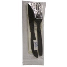 Cutlery Kit, Black - Knife, Fork, Spoon, Napkin with Salt & Pepper