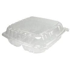 Dart - Container, 9" Clearseal Hinged 3 Compartment Container with Lid, Clear Plastic, 9x9.5x3