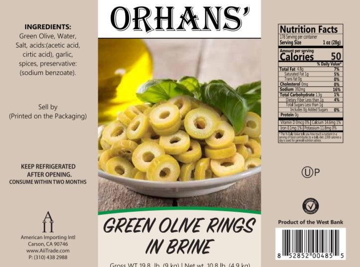Sliced MONZOLINO Olive In Brine Net Weight 10.8 LB (4.9kg)